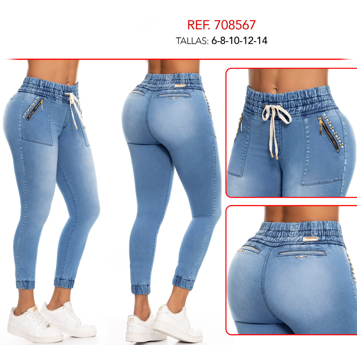 Jeans Colombiano Levantacola Tiro Alto Con Faja Interna Ref 707977 – Moda  Colombiana Jeans y Fajas